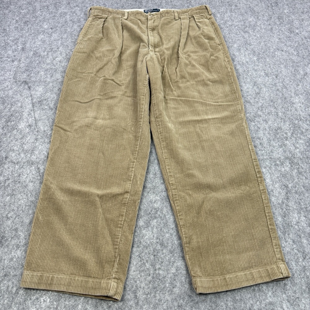 Polo Ralph Lauren Andrew Pant Men 40x30 Tan Corduroy Trousers Pleated fits 37x28